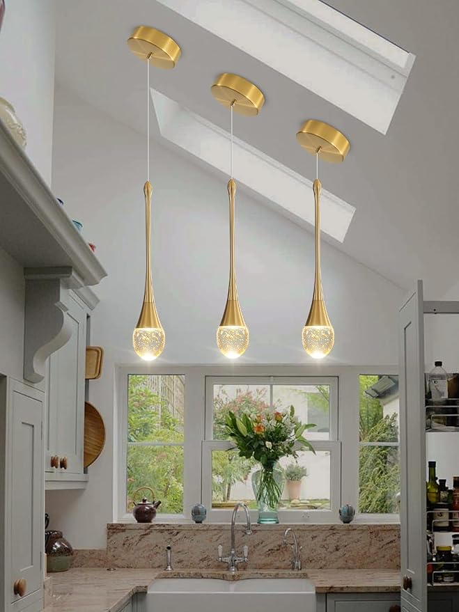 Modern Pendant Lights for Kitchen lsland LED Dimmable Raindrop Chandelier Crystal Ceiling Pendant Lighting for Dining Room Hallway Bar Living Room (1 Pack)