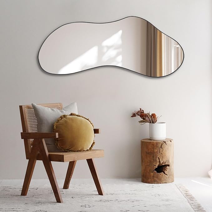 Irregular Shaped Mirror, 47.25"x20.8" Asymmetrical Mirrors, Modern Waved Decorative Mirror for Living Room Bathroom Bedroom Entryway Fireplace