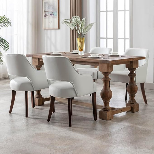 PU Leather Dining Chairs Set of 4 Upholstered Side Chairs Wood Accent Chair for Living Room/Dining Room/Bedroom/Restaurant, White