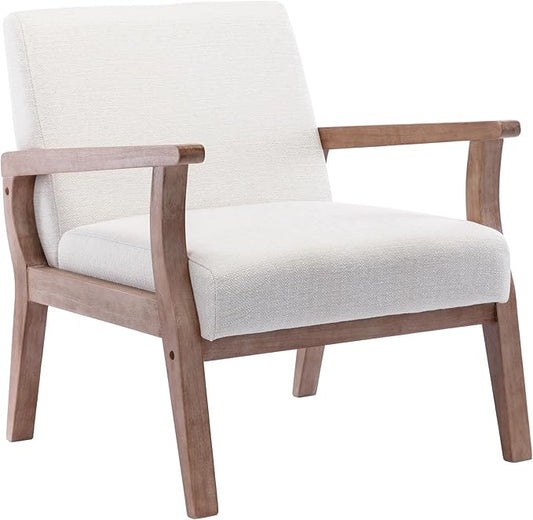 Wahson Comfy Living Room Chairs, Linen Upholstered Accent Chairs, Farmhouse Armchairs with Natural Wood Frame, Oversized Decorative Chair for Bedroom, Beige