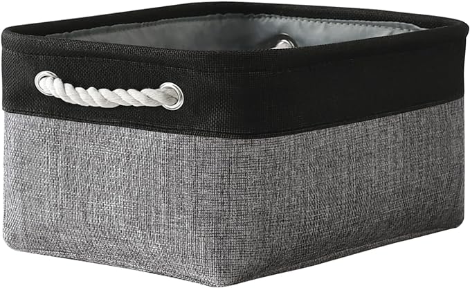 TheWarmHome Storage Basket for Organizing - 1 Pack 14x10x6.7 inch Collapsible Storage Bins for Shelves, Dog Toy Bin for Closet Organizer laundry Gift Cloth Nursery (Grey & Black)