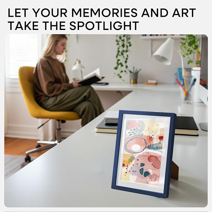 Homeforia Navy Blue 6x8 Picture Frame, High End Metal 6 x 8 Frames with Mat 5 x 7 for Print, 6by8 Desk Frame Matted to 5x7 inch Photo, 6 by 8 Wall or Tabletop Frame, Tempered Glass, Wall Kit, Set of 1