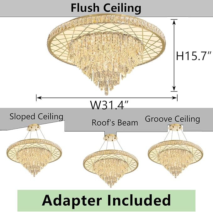 Luxury Modern Crystal Chandelier Lighting Elegant Dining Room Living Room Fixture Chandeliers with 60W LED Dimmable Lights Gold