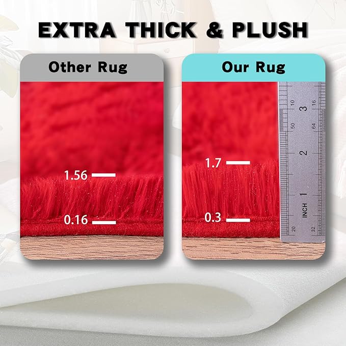 8x10 Area Rugs for Living Room, Red Fluffy Shaggy Rug Soft Carpets, Big Rugs for Bedroom Nursery Kids Room Dorm Home Decor Aesthetic