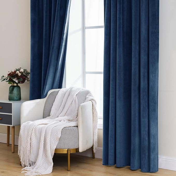 MIULEE Navy Blue Velvet Curtains 84 inches - Luxury Blackout Curtains for Bedroom Living Room Thermal Insulated Super Soft Window Drapes Rod Pocket & Back Tab, W52 x L84 inches, 2 Panels
