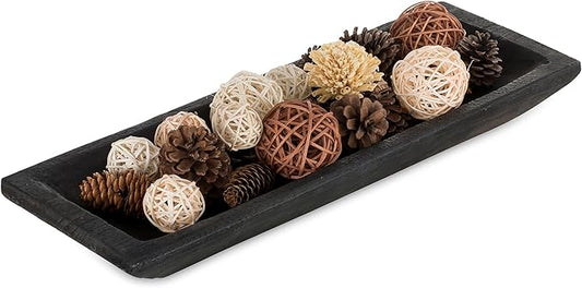 Hanobe Decorative Wood Dough Bowl: Large Long Wooden Bowl for Entry Way Table Home Decor - Coffee Table Decor for Living Room - Dining Table Centerpiece Decor, Black