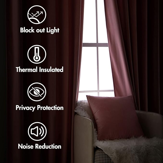 MIULEE Velvet Curtains 90 inches 2 Panels - Luxury Blackout Curtains for Girls Bedroom Nursery Living Room Thermal Insulated Super Soft Window Drapes Rod Pocket & Back Tab, Blush Pink, W52 x L90 inch