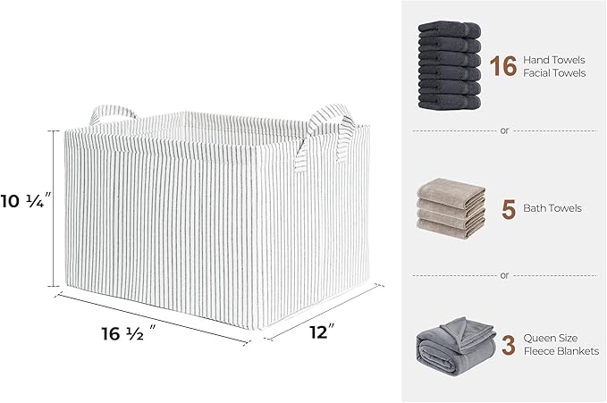 StorageWorks Storage Bins, Fabric Storage Bins for Shelves, Large Storage Baskets with Metal Frame, Closet Baskets and Bins with Handles, Khaki and Beige Stripes, 2-Pack