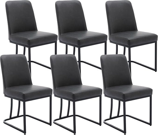 VESCASA Faux Leather Upholstered Dining Chairs with Back, Mid Century Modern Chairs with Black Metal Frame for Dining Room, Restaurant, Kitchen, Set of 6, Charcoal