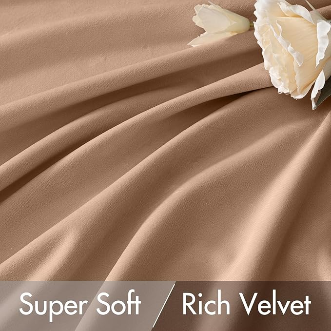 MIULEE Blush Beige Velvet Curtains 96 inches - Luxury Blackout Curtains for Bedroom Living Room Thermal Insulated Super Soft Window Drapes Rod Pocket & Back Tab, W52 x L96 inches, 2 Panels