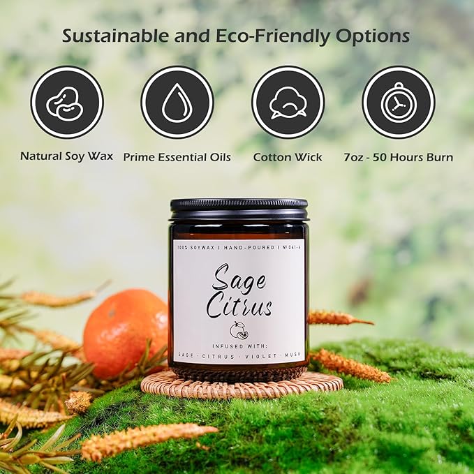 Scented Candle for Home | Sage Citrus Candle | Aromatherapy Candles - Soy Candles for Home Scented, Gifts for Women Men, Citrus Fragrance -7oz, Single Wick Made with Soy Wax