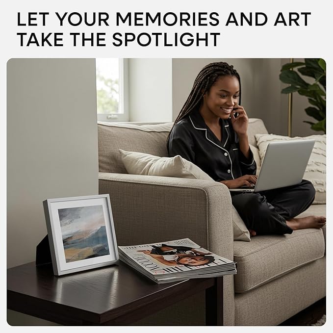 Homeforia 8x8 Silver Picture Frame, High End Metal 8 x 8 Square Frames with Mat 6 by 6 Photo, 8x8 Brass Frame Matted to 6x6 inch Print, 8by8 Wall or Tabletop Frames, Tempered Glass, Wall Kit, Set of 2