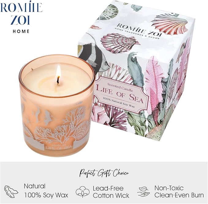 ROMIIE ZOI Scented Candle - Life of Sea- 6oz Aromatherapy Soy Wax Jar Candle for Home, Gifts for Women - 170g