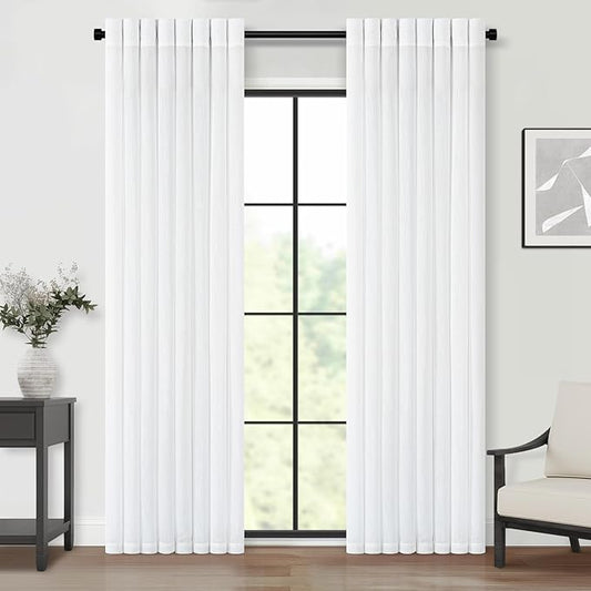 108 Inches Long Linen Sheer Curtains 2 Panels Set for Living Room Bedroom Off White Cotton Linen Blend Pleat Semi Sheer Drapes Ceiling Floor Extra Long Window Curtains 9 Ft