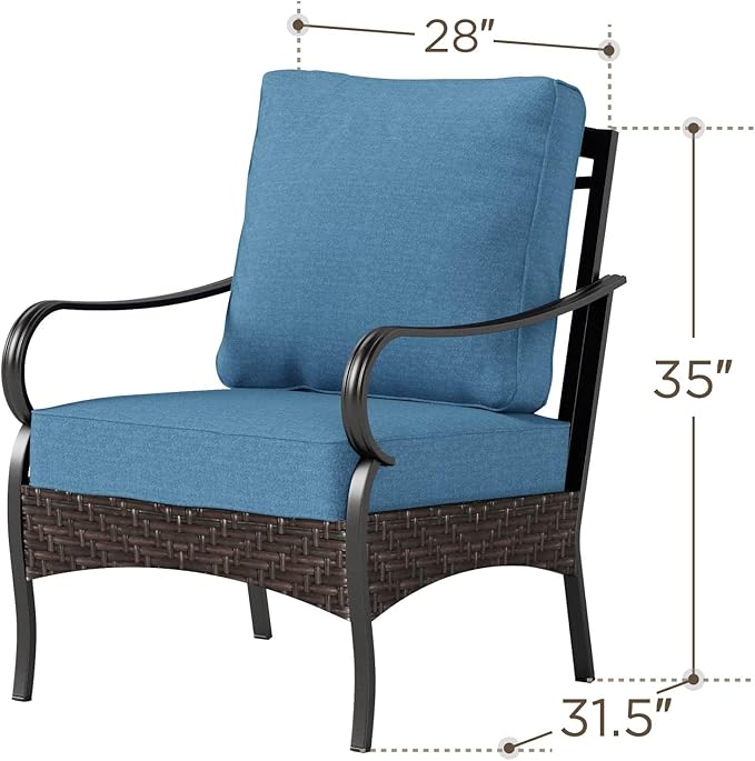 PHI VILLA Outdoor Wicker Chairs Sofa of 2, All Weather High Back Rattan Chairs 2 Seats with Comfy Cushions for Porch Deck