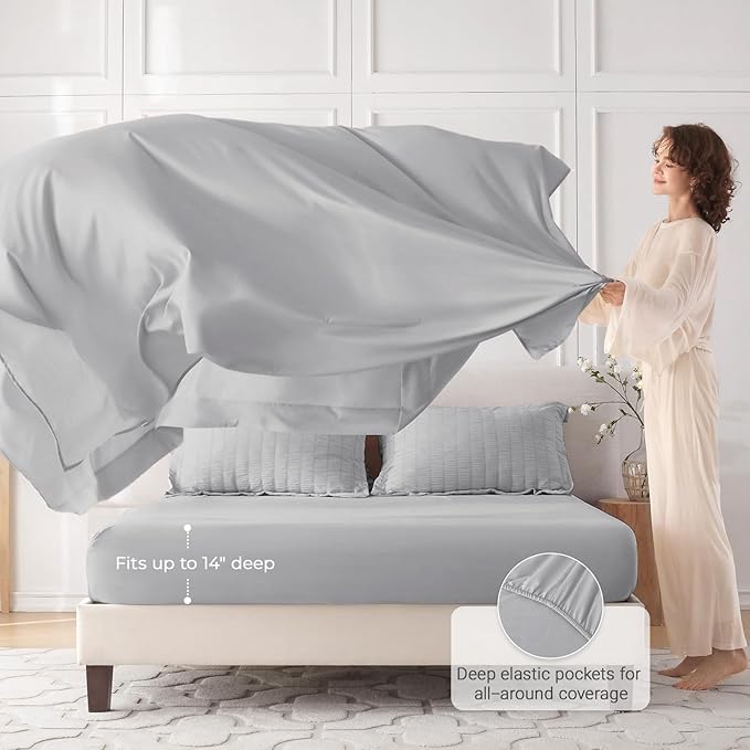 MUXHOMO 5 Pieces Twin Comforter Set, Seersucker Bed in a Bag Twin Size, All Season Luxury Bedding Set with Comforter, Flat Sheet, Fitted Sheet, Pillowcase & Sham, Light Grey