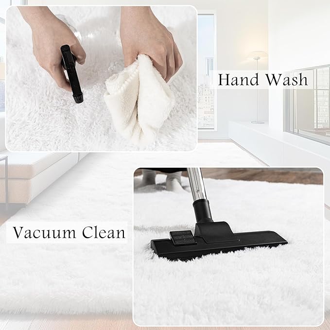 8x10 Area Rugs for Living Room, White Fluffy Shaggy Rug Soft Carpets, Big Rugs for Bedroom Nursery Kids Room Dorm Home Decor Aesthetic