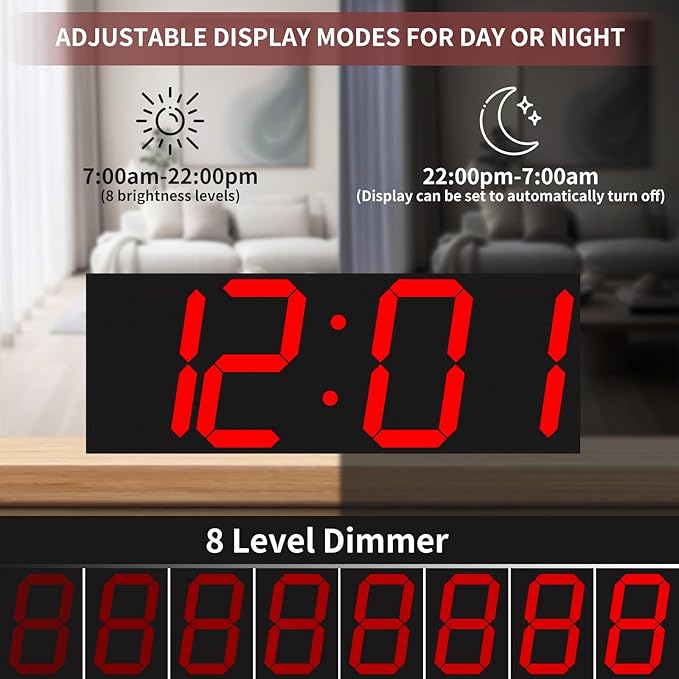 Large Digital Wall Clock,LED Digital Clock with Big Number,Multi-Function Remote Controlled Wall Clock with Timer, Alarm and Calendar Display(Red)