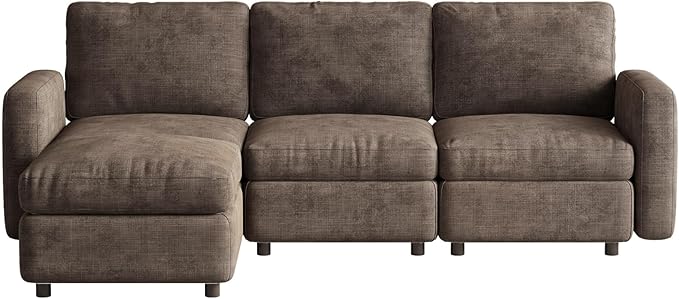 4-Seat Modular Sectional Sofa Couch with Ottoman Storage, Convertible Sleeper Sofas for Living Room Bedroom Apartment, Brown Cloud Futon Lounge Couches Furniture Set