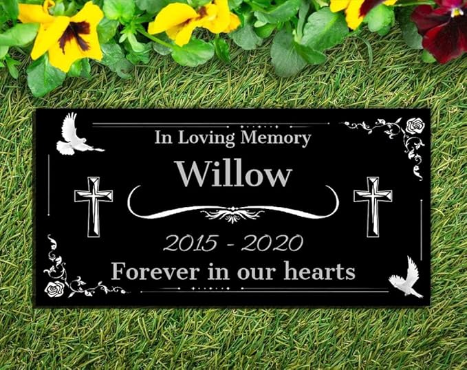 Personalized Headstone with Photo, Memorial Stone, Headstones for Graves, Grave Markers, Black Granite Garden Stone, Memorial Plaques for Outdoor, Grave Decoration for Cemetery (Text Style)