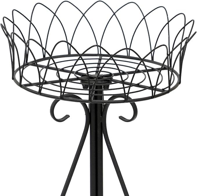 Black Round Low Plant Stand Single Pot Holder, Antique French Pedestal with Cutout Patterns, Compact Garden Decor for Cactus Ferns Plant Holder