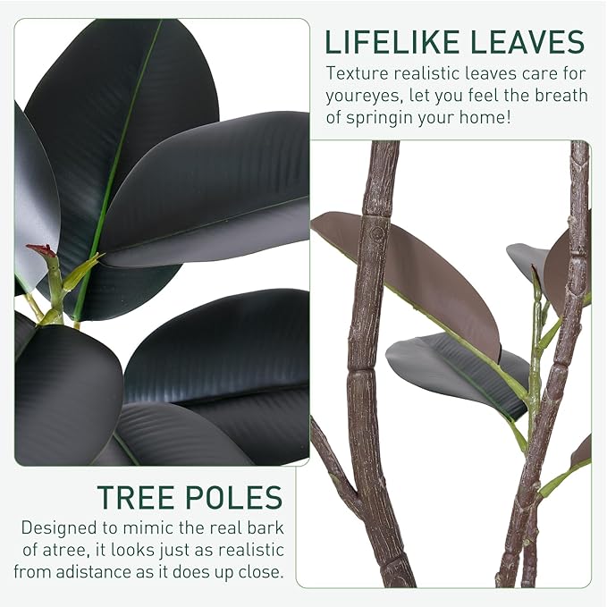 Artificial Rubber Tree Plant -5FT Faux Plants Indoor with Planter,Tall Fake Trees Lifelike Branches & Foliage,Large Artificial Plants Indoor for Home Office Floor Patio