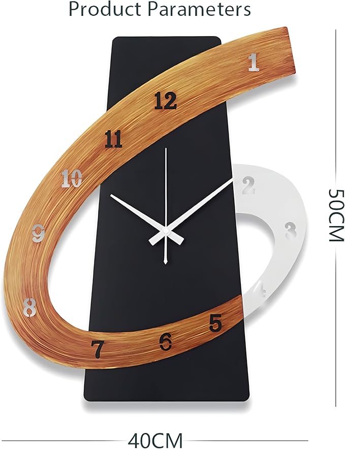 Modern Large Decorative Wall Clock，20 inch Black Silent Non-Ticking Nordic Metal Wall Clocks for Living Room Home Kitchen Bedroom Cafes Office Staircase，Arabic Numerals Quartz Clock((40x50cm)