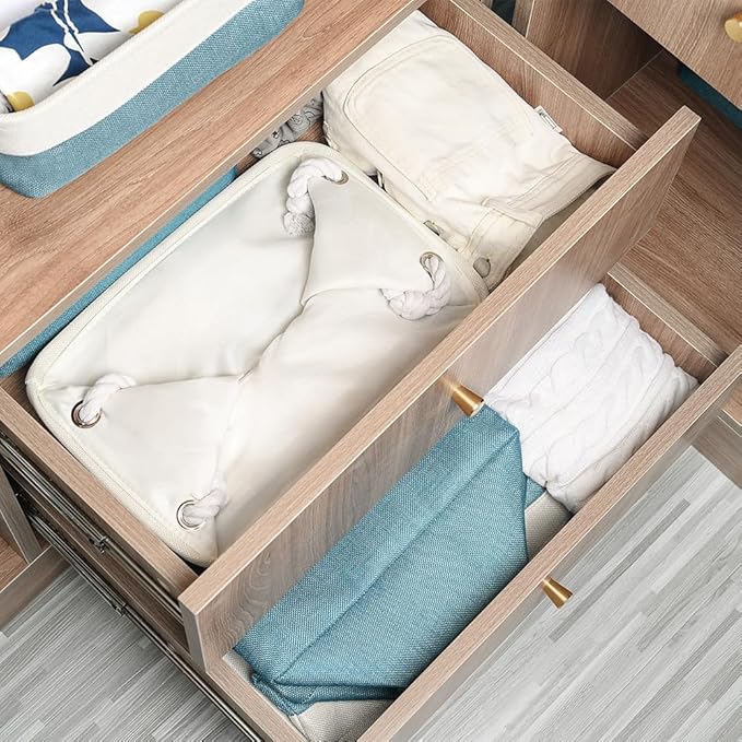 TheWarmHome Fabric Storage Bin with Handles,Storage Basket for Home Storage and Organization, Shelf Basket with Cover for Living Room Bedroom Closet（White & Green Medium 13.8L×9.8W×6.7H