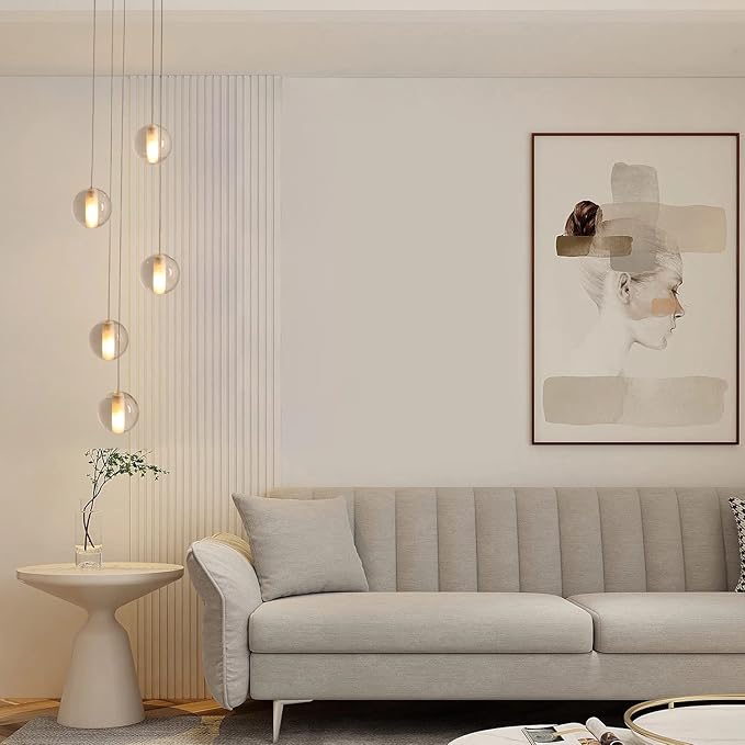 5 Lights Nickel Foyer Chandeliers for High Ceilings Raindrop Crystal Ball Staircase Chandelier Dimmable LED Entryway Pendant Light Hanging for Dining Room Hallway, Include Bulbs