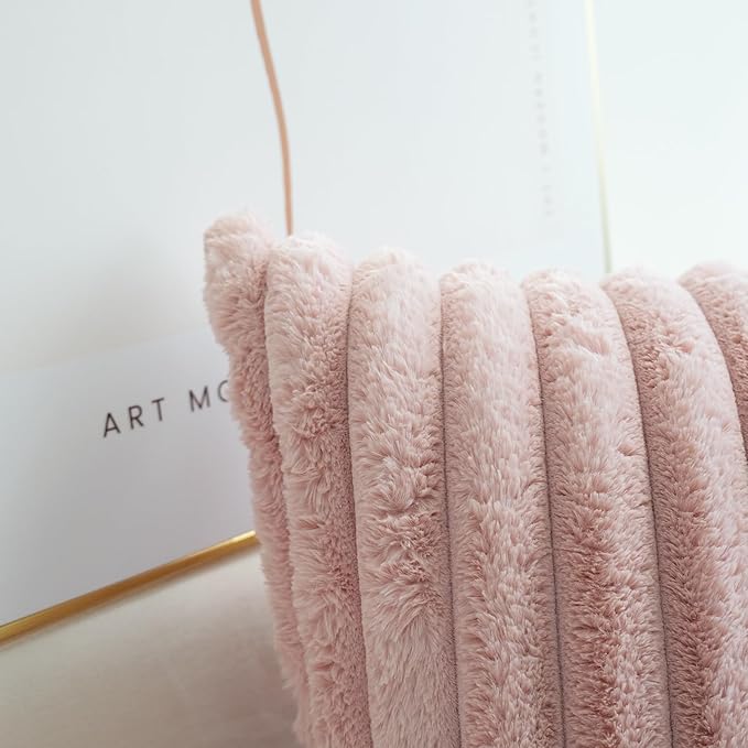 JOJUSIS Pack of 2 Faux Fur Plush Decorative Throw Pillow Covers Couch Cushion Case Soft Pillowcases (Pink, 22 x 22-Inch)