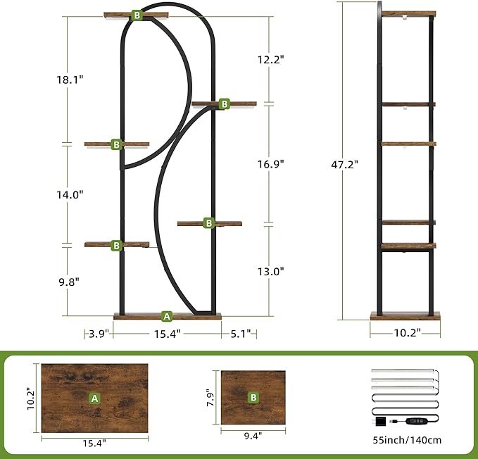Plant Stand Indoor With Grow Lights - 47" Indoor Plant Shelf, 6-Tiered Corner Plant Stand For Multiple Plants, Lighted Arch-Shaped Flower Display Rack For Living Room, Patio, Hallway