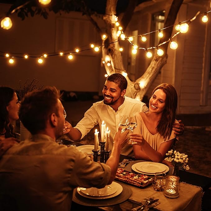 OHLUX Outdoor String Lights, 55FT Shatterproof LED Patio Lights with 26 Dimmable Plastic G40 Bulbs, 2200K Waterproof Connectable Hanging String for Backyard, Cafe, Porch, Deck, E12 Base