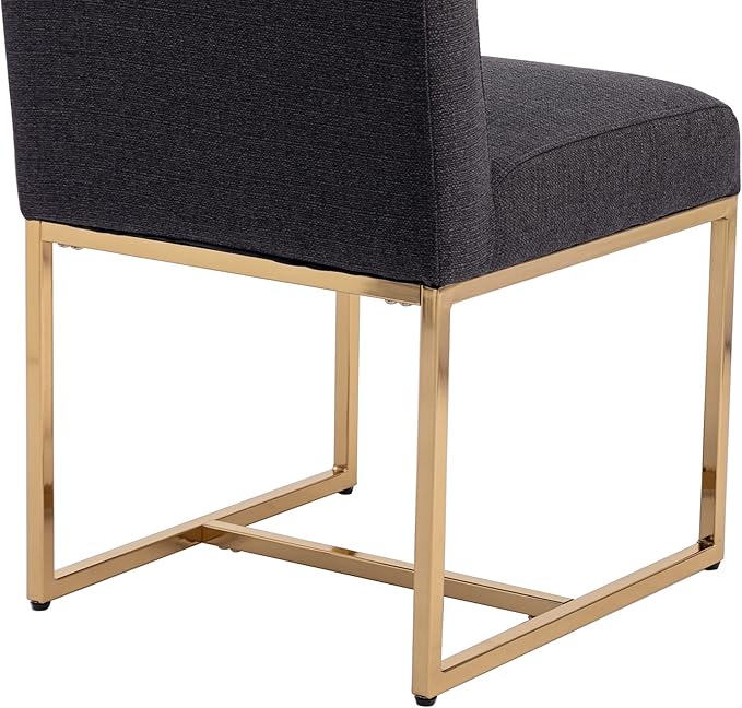 VESCASA Linen Upholstered Dining Chairs Set of 2, Mid Century Modern Padded Chair with Gold Metal Frame for Restaurant, Dining Room, Kitchen, Charcoal