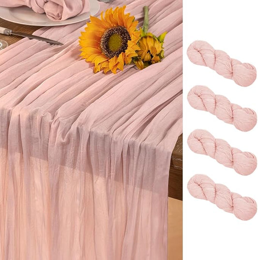 Pink Cheesecloth Table Runner 4 Pack Fall Table Runners Boho Gauze 120 Inches Light Pink Cheese Cloth Fall Table Decorations for Thanksgiving Wedding Bridal Girl Baby Shower Sweet 16 Party