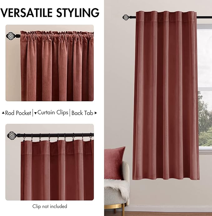 MIULEE Velvet Curtains 63 inch Length 2 Panels - Luxury Blackout Curtains for Bedroom Living Room Thermal Insulated Super Soft Window Drapes Rod Pocket & Back Tab, Dusty Rose Pink