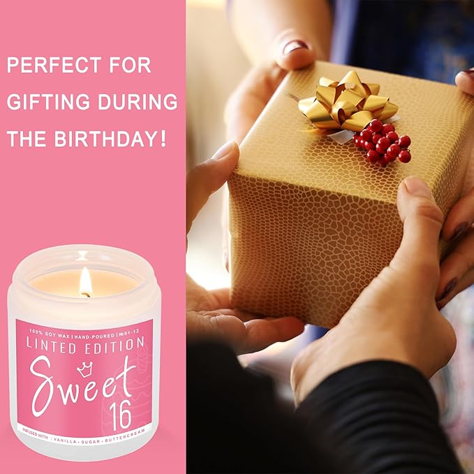 16th Birthday Gifts for Women, Perfect Birthday Present, Funny Presents for Mom, Friends, Wife, Sister, 7oz Vanilla Cream-Scented Candle