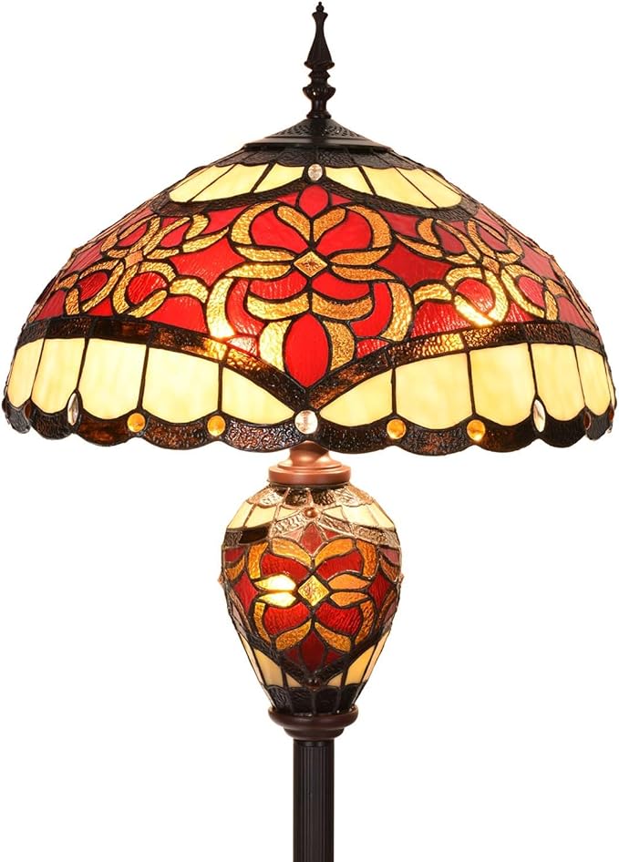 Bieye L10867 Baroque Tiffany Style Stained Glass Double Lit Floor Lamp for Home Decor 64-inch Tall (18-inch Wide, Red)