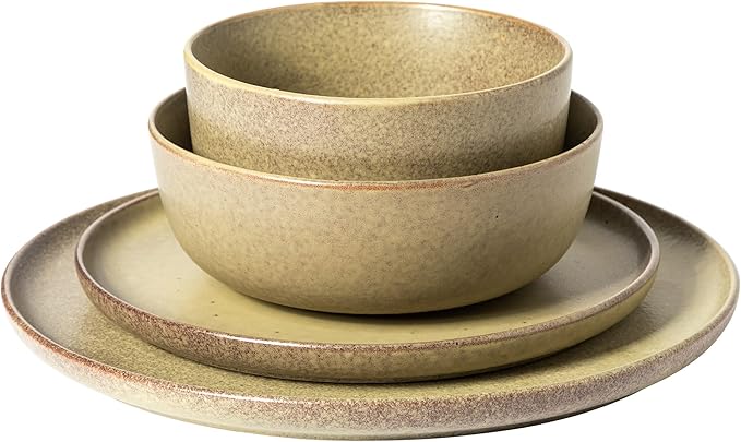 Gibson Elite James Street 16 Piece Stoneware Matte Reactive Double Bowl Dinnerware Set - Toast Cream, Service for 4 (16pcs)