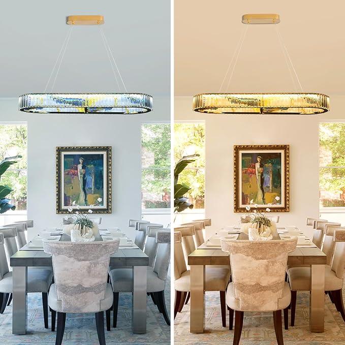 Rectangular Crystal Chandelier, Modern Pendant Lighting Adjustable Ceiling Light Fixture for Living Room Dining Room Bedroom (rectangular-32inch,No Assembly Required)