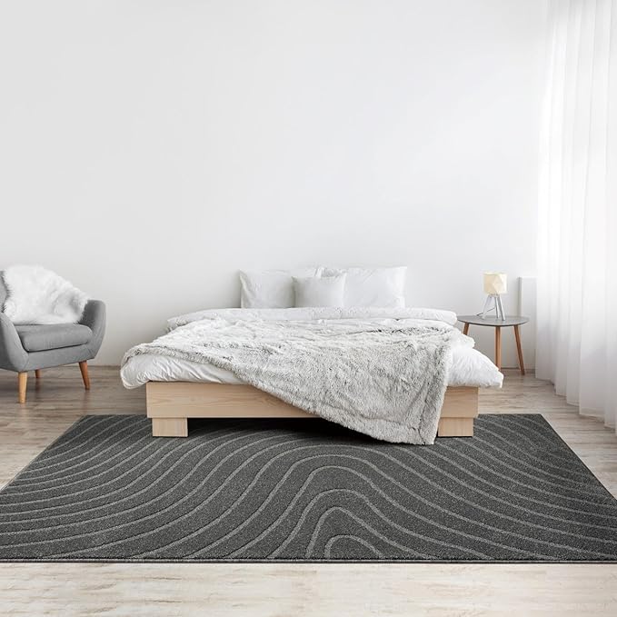 LUXE WEAVERS Modern Geometric Wave Anthracite 4x6 Area Rug