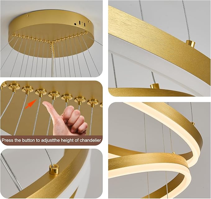 9-Rings D39.4’’ Modern LED Chandelier Gold Dimmable Foyer Chandeliers Entryway High Ceiling Chandelier with Remote Control for Staircase Entryway Living Room Foyer, 3000K-6500K