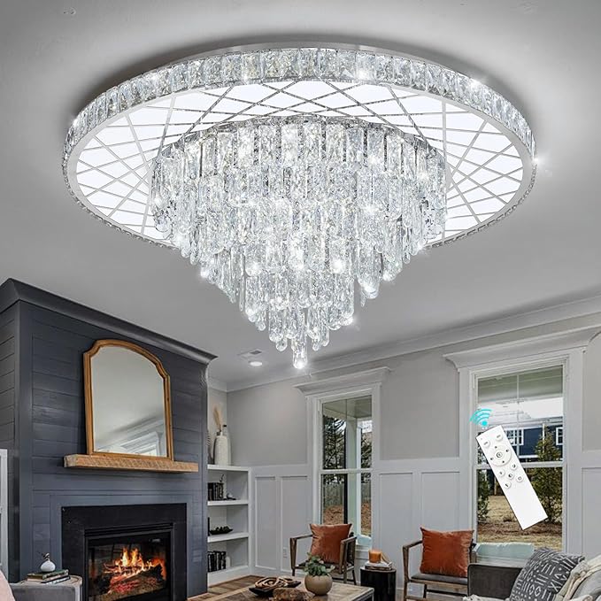 Luxury Modern Crystal Chandelier Lighting Elegant Dining Room Living Room Fixture Chandeliers with 60W LED Dimmable Lights Silver
