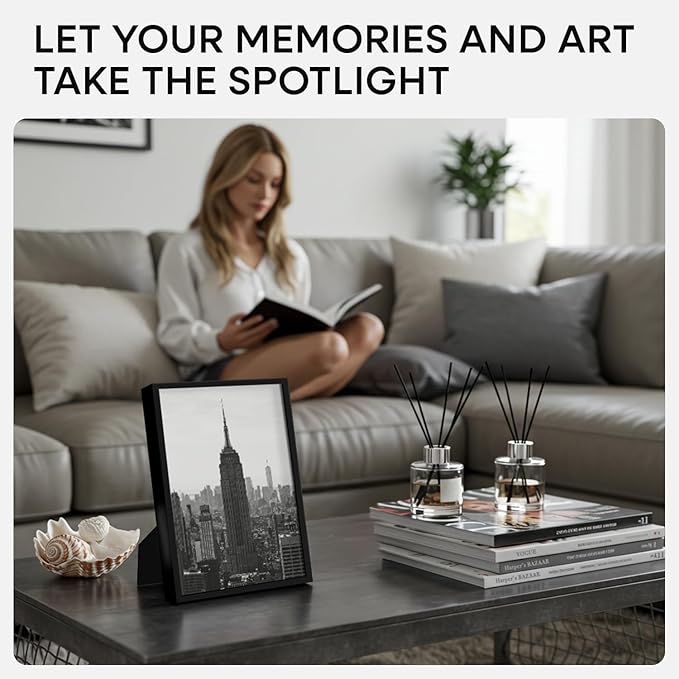 Homeforia 8x12 Picture Frame Black, High End Metal 8 x 12 Poster Frames with Mat 6 by 8 for Photo, 12x8 Frame Matted to 6x8 inch Print, 8by12 Wall or Tabletop Frame, Tempered Glass, Wall Kit, Set of 2