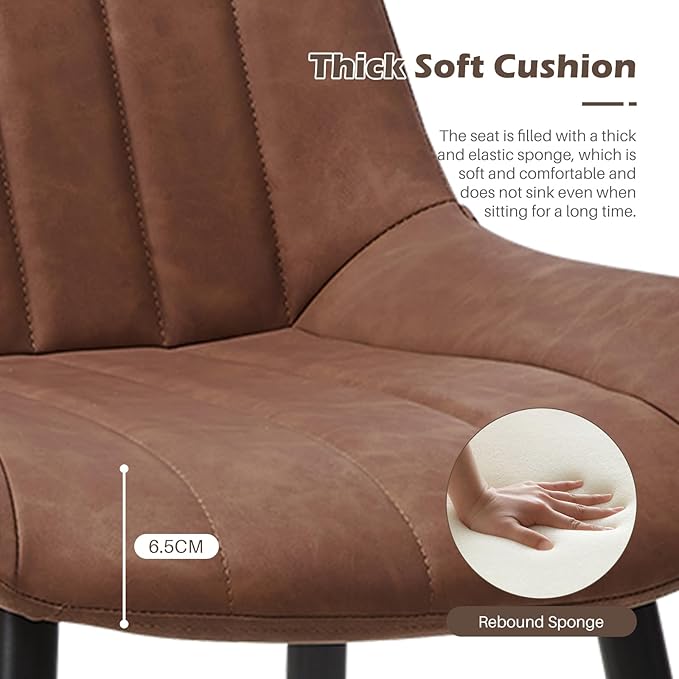 TUKAILAi Faux Leather Dining Chairs Set of 2, Modern Linear Design Kitchen Chairs with Upholstered Seat and Metal Legs, Comfortable Side Chairs for Dining Room Restaurant Commercial (Brown)