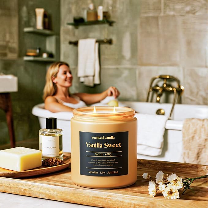 Vanilla Candle, 14.1 oz Scented Candles for Home, 2 Wicks Blended Scents Candles for Women and Men, Birthday Gifts for Women (Vanilla+Lily+Jasmine)