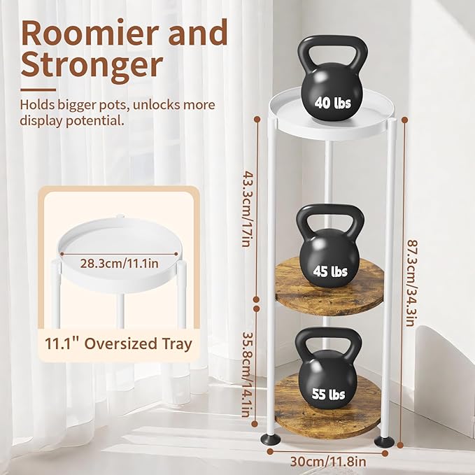 LASZOLA 3 Tier White Plant Stand Indoor for Large Tall Heavy Duty Flower Planter, Metal Vertical Multi Level Rack for Narrow Floor Corner, Sturdy Round Holder Organizer, Modern, Mid Century, Farmhouse