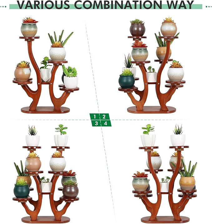 9 Tiers Small Windowsill Plant Shelf Indoor,Bamboo Succulent Plant Stand for Desk,Multi-Layered Tabletop Plant Holder Mini Flower Pot Stand Display for Home Office Decor