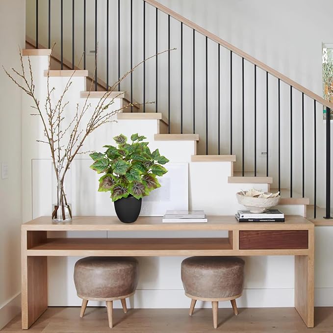 14.5" Artificial Plants Indoor Home Decor, Fake Potted Silk Plants for Shelves Living Room Decor, Small Artificial Office Desk Plants in Pots, Faux Grape Leaf Vine Hope Tropical House Plant Sets of 2