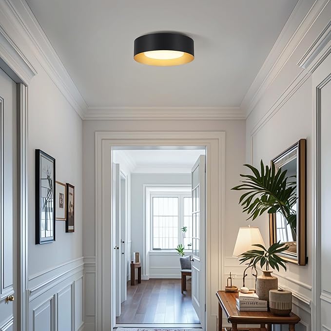 Modern Flush Mount Ceiling Lights,Minimalist 12.5IN Round Close to Ceiling Light Fixture,Black and Gold Metal Ceiling Lighting Lamp for Entryway,Hallway,Kitchen,Bedroom