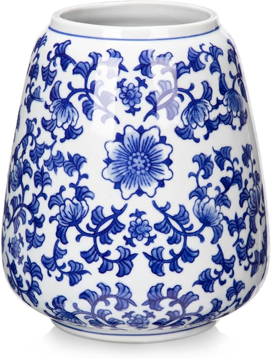 Hollyone Blue and White Porcelain Vase Chinoiserie Floral Vase Large Vintage Tall Blue Ceramic Vase for Home Mantle Shelf Living Room Table Centerpieces Decor, 7 Inch